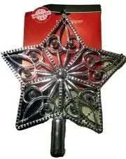 Tree Topper-Metallic Plastic Silver 5 Point Star-Christmas Decoration-Sz 9.8 In