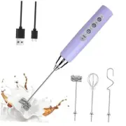 Handheld Milk Frother Wand for Coffee, Rechargeable Light Purple Without Stand