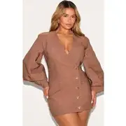 Shape Mocha Tailored Cocoon Sleeve A Line Blazer Dress, Mocha
