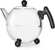 bredemeijer Bella Ronde Double Walled Teapot, 1.5-Liter, Stainless Steel Mirror Finish with Black Accents