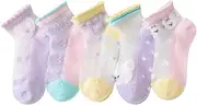 [IYOU] Sheer Socks for Girls Purple Flower Ankle Socks Thin Summer Transparent Socks