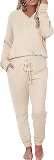 [Becotal] Womens Pajama Sets Waffle Knit 2 Piece Lounge Sets Sleepwear Loungewear Pjs Sets Long Sleeve V Neck Top and Pant Fall