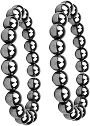 Baluue 2pcs Magnetic Bracelet Tiger Eye Beads Stone Mens Bracelets Hematite Wrist Bracelet Mens Magnetic Relieving Hematite Bracelet Hematite Wristband Hematite Charms Black Red Ore Iron