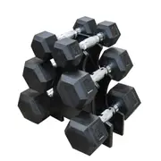 2KG-5KG-8KG TOTAL 30KG Hex Rubber Dumbell Weight Set with PVC Rack