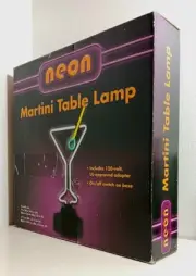 Martini Glass/Olive Neon Sculpture Hand Blown Glass Home Bar Cocktail New In Box