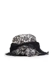 Black Silk Floral Print Bucket Hat
