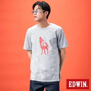 網路獨家款↘EDWIN 狼嚎EDWIN短袖T恤-男女款 麻灰色 #503生日慶