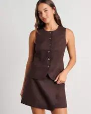 [Jag] Jag Women's Kayla Round Neck Linen Vest In Dark Chocolate Brown Size 6 6 Brown