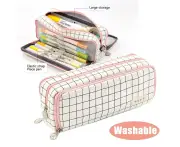 Black White Grid Korea Cute Pencil Case Big Pencil Box Kawaii Zipper M—053double open