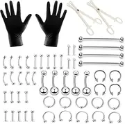 [POATOW] 54Pcs Nose Piercing Kit for All Body Piercings Stainless Steel Piercing Jewelry with 12G 14G 16G 20G Piercing Needles for Ear Cartilage Tragus Nose Septum Lip Eyebrow