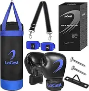LoGest Punching Bag for Kids Boxing Set - Suitable for Kids Punching Bags 3-8 years of Age - Boxing Gloves & Hand Wraps Included - Youth Children Boxing MMA Kickboxing Muay Thai Karate Punching Bag