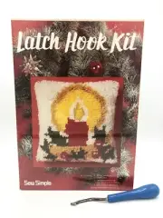 Vintage Sealed Sew Simple Latch Hook Kit Pillow Candle Craft 12' x 12" With Hook
