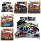 3D Graffiti Art Stands In The Crowd Hip Hop Abstract Doona Duvet Quilt Cover Set