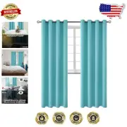 Grommet Blackout Curtains in Aqua - Soft Touch, Noise Reducing, Set of 2 Panels