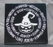 HALLOWEEN Decor, Sign, Shelf Sitter Pumpkin Word Art Wooden 8 x 8 Sign