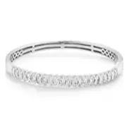 Bevilles Sterling Silver White Cubic Zirconia Waved Loop Bangle