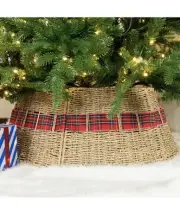 Rattan Christmas Tree Collar - Rustic Handcrafted Christmas Tree Ring Easy Se...