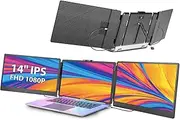 PTEROMYS Laptop Screen Extender, 14" Portable Monitor, 1080P FHD Triple Monitor Extender for 13"-17.3" Laptop, HDMI/USB-C for MacBook, Windows, Chrome, Switch, Plug & Play