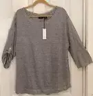 Adrienne Vittadini Plus Size 1X Blue/white Stripe Linen Top, NWT, 3/4 Sleeves