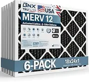 BNX TruFilter 18x24x1 MERV 12 Odor Defense (6-Pack) AC Furnace Air Filter with Activated Carbon - MADE IN USA - Pleated Air Conditioner HVAC AC Furnace Filters - Removes Odor, Mold, Bacteria, Smoke