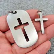 1 Set Titanium Anti-allergic Cross Necklace Pendant & Cross Tag For Lovers