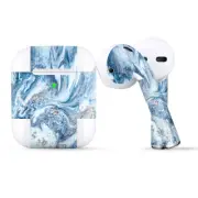 Skins Wraps compatible for Apple Airpods Blue Gold Grey Marble Pattern Clouds