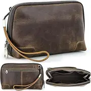 Electronic Organizer Zipper Bag Tech Pouch, Top Grain Leather Handmade, Portable Compact Travel Storage Cases Fits Apple Accessories, Phone, USB Cables, Power Banks, Chargers, Hard Drive