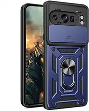 [Ysnzaq] Case for Google Pixel 9 Pro Fold with Slide Camera Cover, Military Grade Outdoor Shockproof with Metal Ring Stand Mobile Phone Case for Google Pixel 9 Pro Fold SLJ Blue