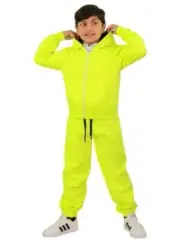 Kids Plain Tracksuit N Green & Black Contrast Hoodie with Jogger Activewear Set