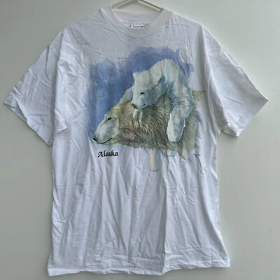 1991 Hanes Alaska T Shirt Vintage Made In USA Sz L Large Print Polar Bear NWT