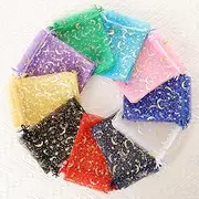 OSYLICT Organza Bags,100 PCS 4x5" Moon Star Mesh Drawstring Bags,Mixed Color Small Gift Bags Pouches for Party,Jewelry,Christmas,Festival,Wedding,Eid Mubarak Party Favor Wrapping Supplies