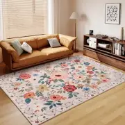 5x7 Area Rug, Floral Rugs for Living Room, Lightweight Non Slip 5'x7' Beige