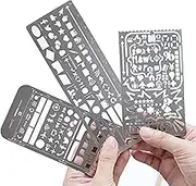 Yansanido Stainless Steel Drawing Ruler Stencils Set (Pack of 3) - Portable Stencil Set for Scrapbooking, Crafts, and DIY Projects