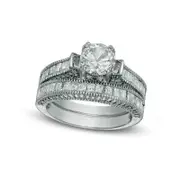 7.0mm Princess-Cut Lab-Created White Sapphire Bridal Engagement Ring Set in Sterling Silver