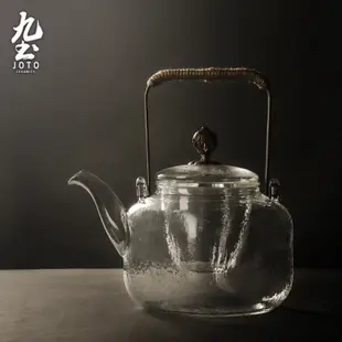 九土手工四方高硼矽錘紋玻璃壺手工茶壺茶壺茶具煮水壺泡茶茶壺燒水壺透明茶壺泡茶壺提樑壺玻璃煮茶壺耐熱玻璃茶壺CHR0561