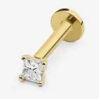 14k Solid Gold Tiny Square CZ Internally Threaded Labret Stud Earring, 18Gauge