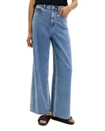 Theory High Waisted Wide Leg Jeans in Ice Blue Cotton-Blend