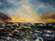 ORIGINAL SUNSET SEA PAINTING 18X24 TEXTURE ACRYLIC GALLERY WRAP CANVAS SIGN COA