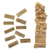 54 Pieces Questions Tumbling Tower Game, Giant Wood Stacking Game with Scoreboard, Ice Breaker Ques Wood Color