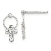 Sterling Silver Polished Cz Cross Circle Post Dangle Earrings