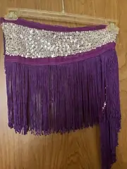 Belly Dance Costume Sequins Tassel Fringe Hip Scarf Belt Waist Wrap Skirt PURPLE