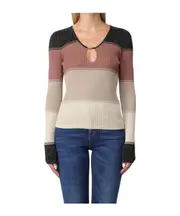 lurex-detail striped ribbed-knit top XS Nude