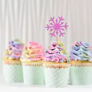 Pink Glitter Snowflake Paper Cupcake Toppers 10pk