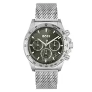 Hugo Boss Silver-tone Steel Mesh Green Dial Chronograph Men's Watch - 1514020
