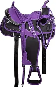 Western Horse Saddle Synthetic Pleasure Trail Barrel Racing Tack Set Purple (10" Seat)