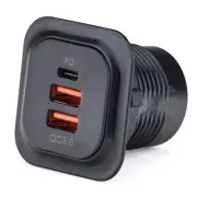 In-Car Fast Charger Socket - 1 x USB-C PD & 2 x USB 3.0 (Inc Wiring / Fuse)