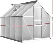 Green Fingers Greenhouse Polycarbonate House Garden Shed Walk-in Gardening Supplies Plant Stand Storage, 2.4M x 1.9M Aluminium Frame with Lockable Door, Gutter System and Opening Roof Vents