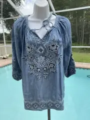 Kyla Seo Pola Blouse Top Caite Karyn Embroidered Peasant Jean Shirt Small NWT