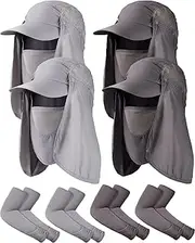 [outret] 4 Set Sun Hat Fishing Hats UPF 50+ Outdoor Hiking Hat UV Sun Protection Hat with Neck Flap Face Mask and 4 Pack Arm Sleeves Dark Gray, Light Gray