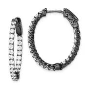Sterling Silver Shimmer Black Rhodium-Plated 46 Stone 2.25mm Cz In And Out Oval Hinged Hoop Earrings